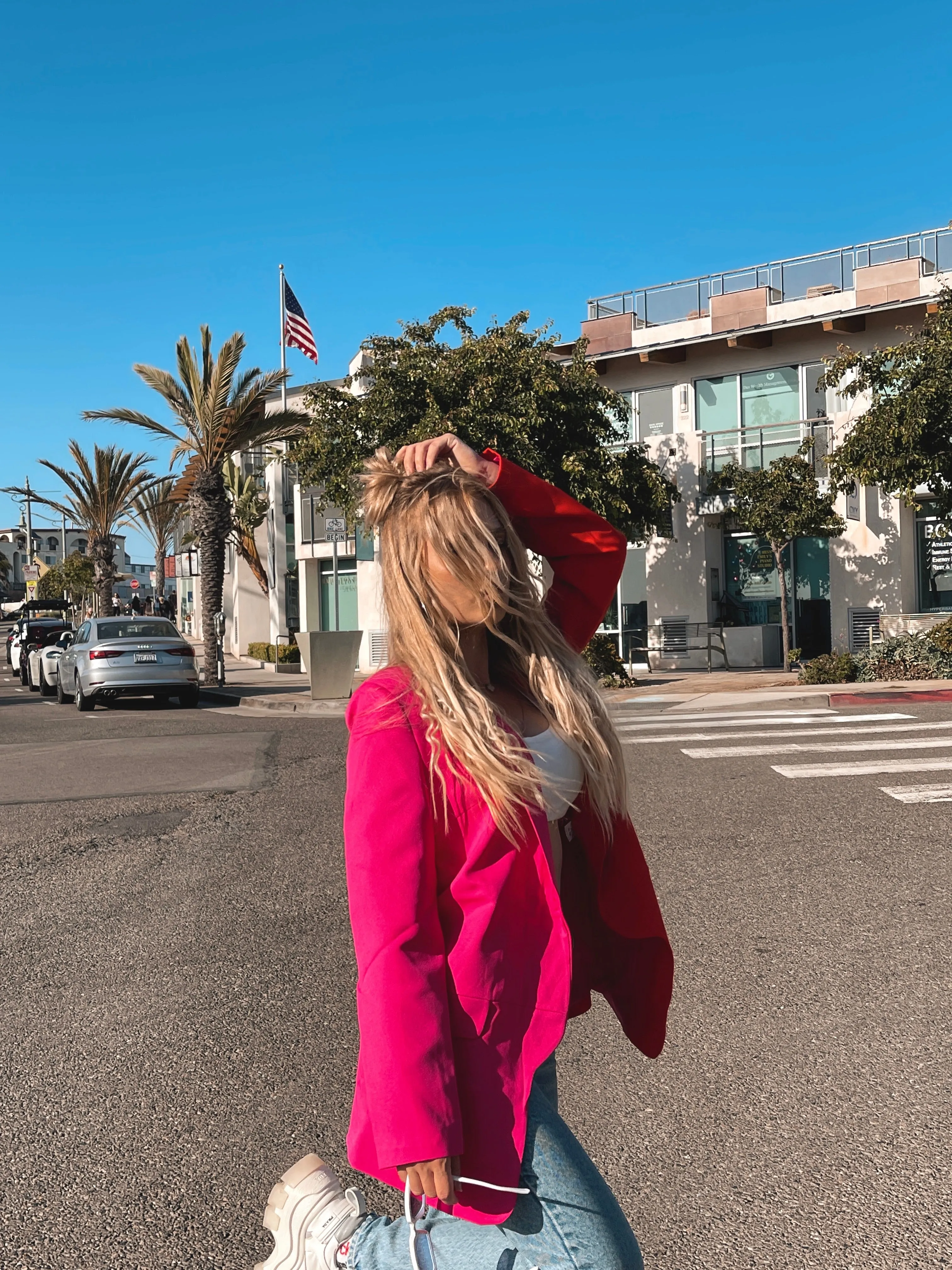 Bold Color Block Oversized Blazer in Orange & Pink