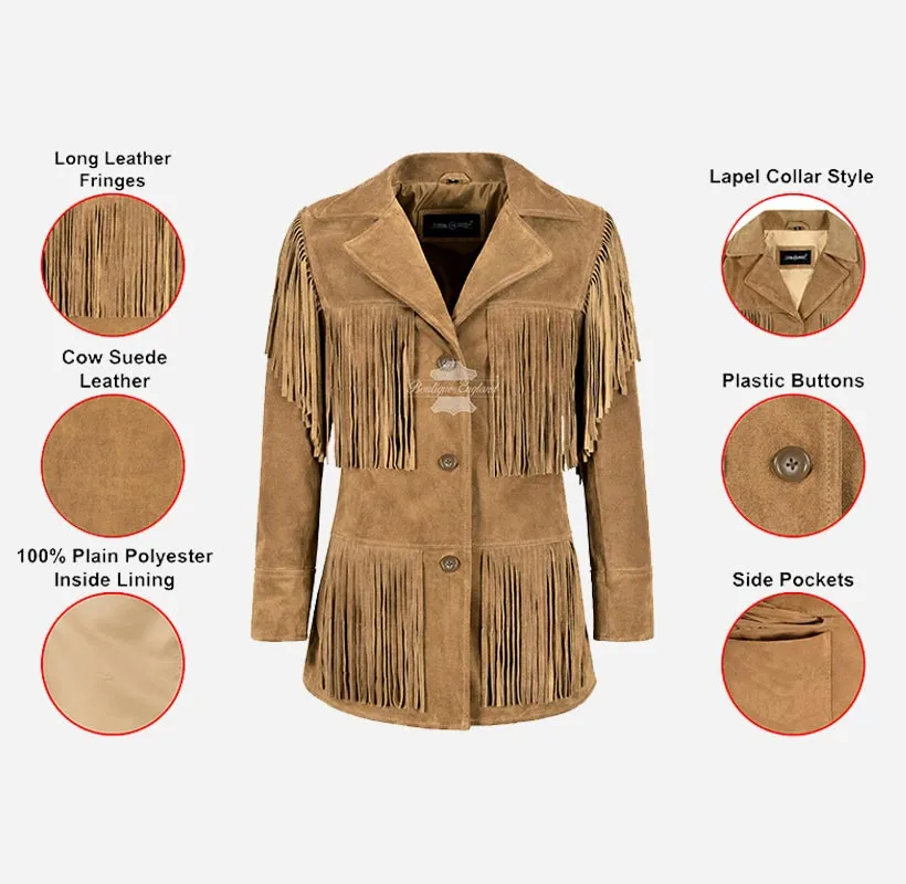 Bonnie Fringe Suede Jacket Women Western Bohemian Fringe Jacket