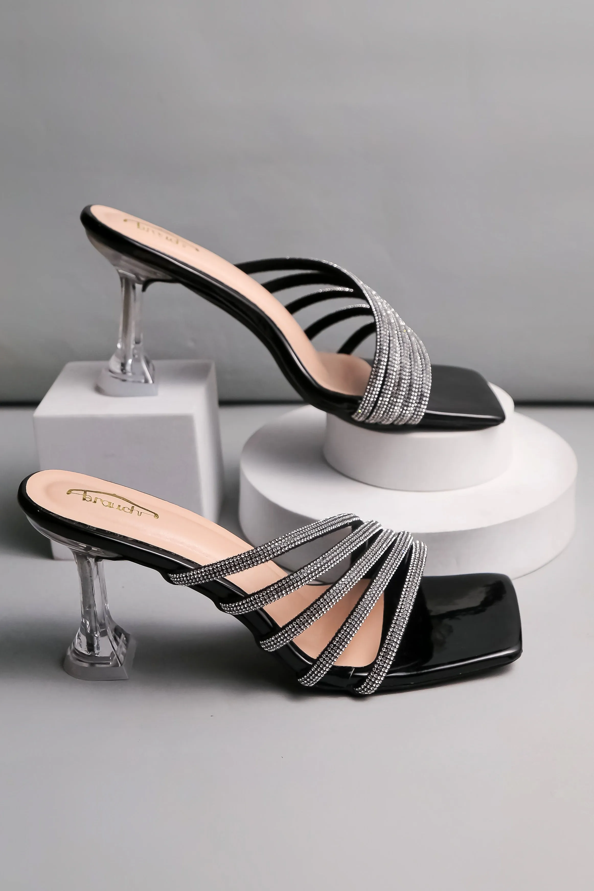 Brauch Black Rhinestone Multi-straps heel
