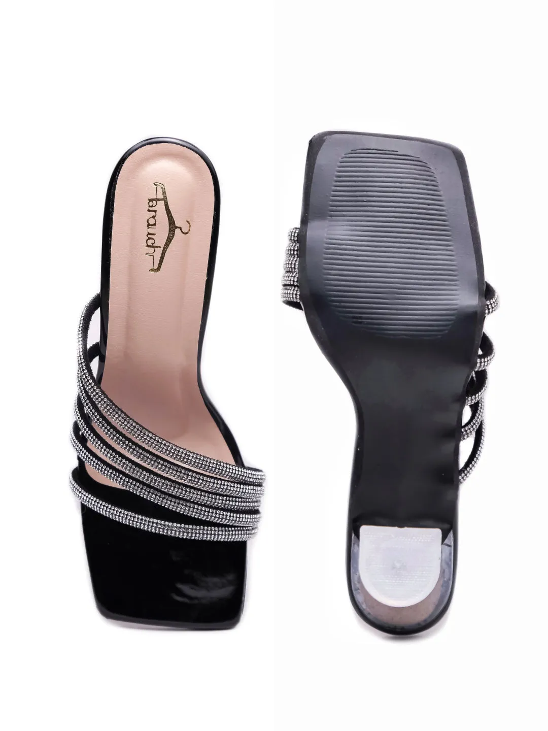Brauch Black Rhinestone Multi-straps heel