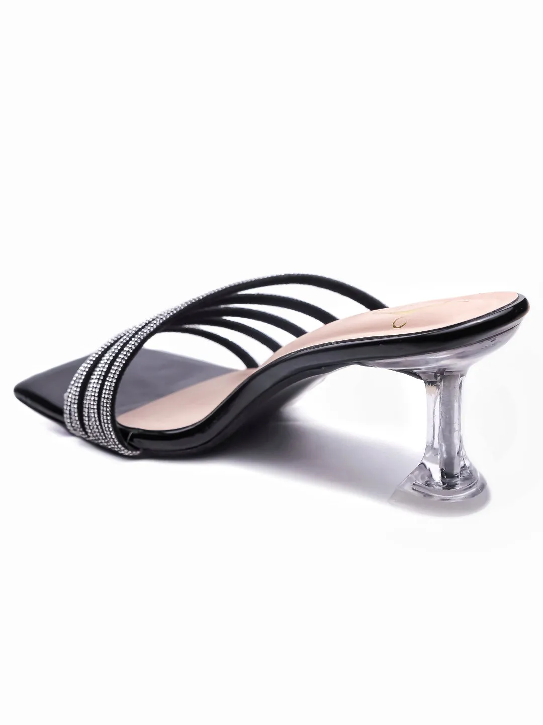 Brauch Black Rhinestone Multi-straps heel