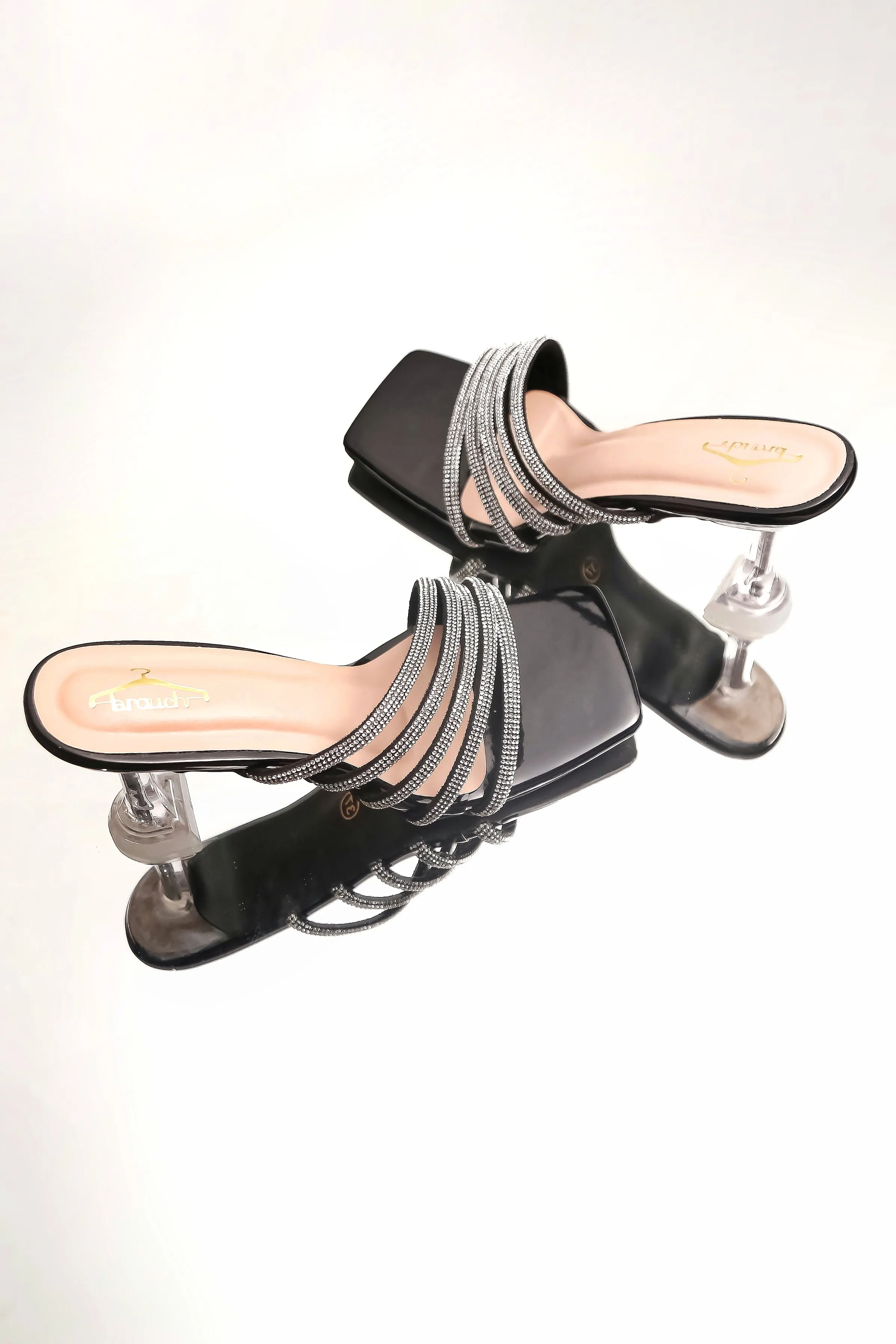 Brauch Black Rhinestone Multi-straps heel