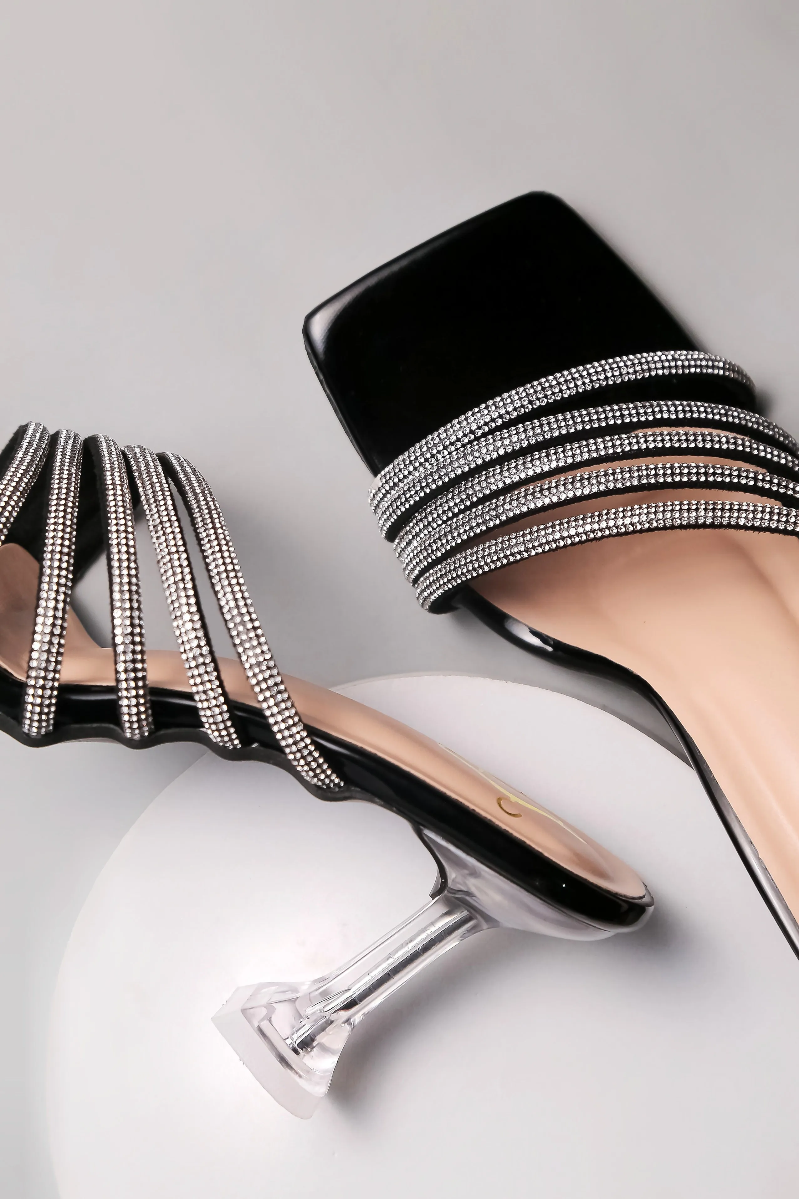 Brauch Black Rhinestone Multi-straps heel