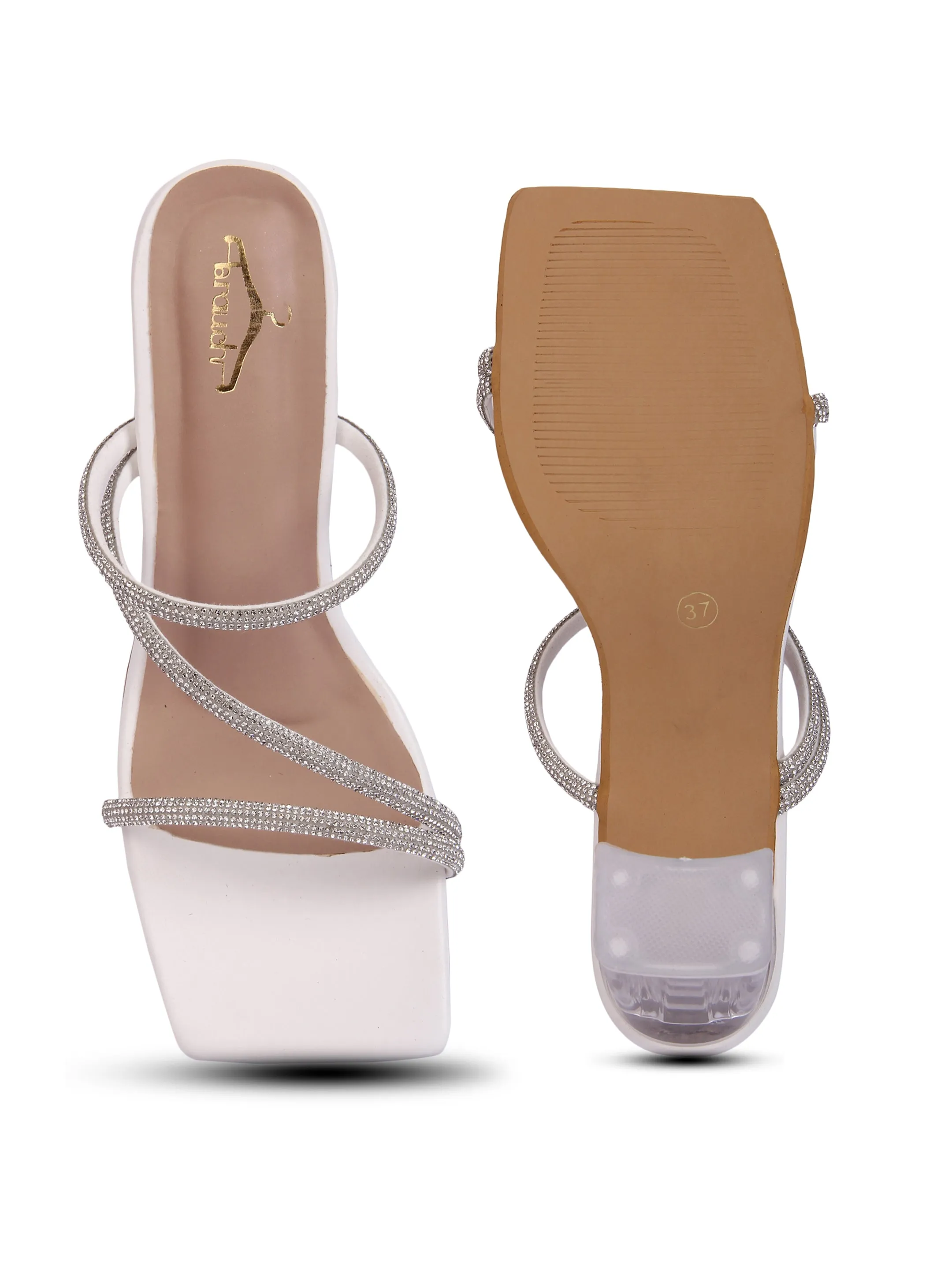 Brauch White Rhinestone Multistrap heel