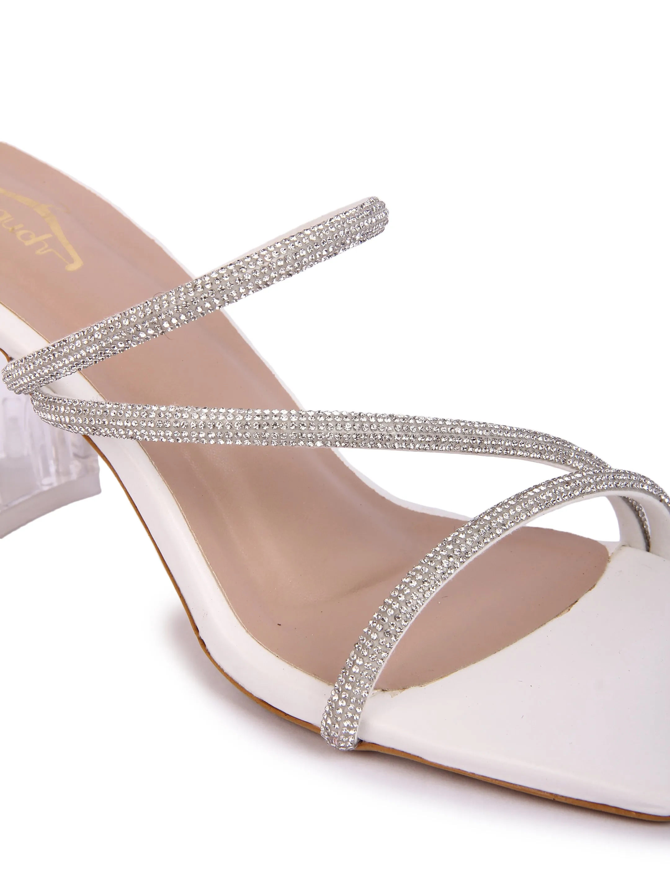 Brauch White Rhinestone Multistrap heel