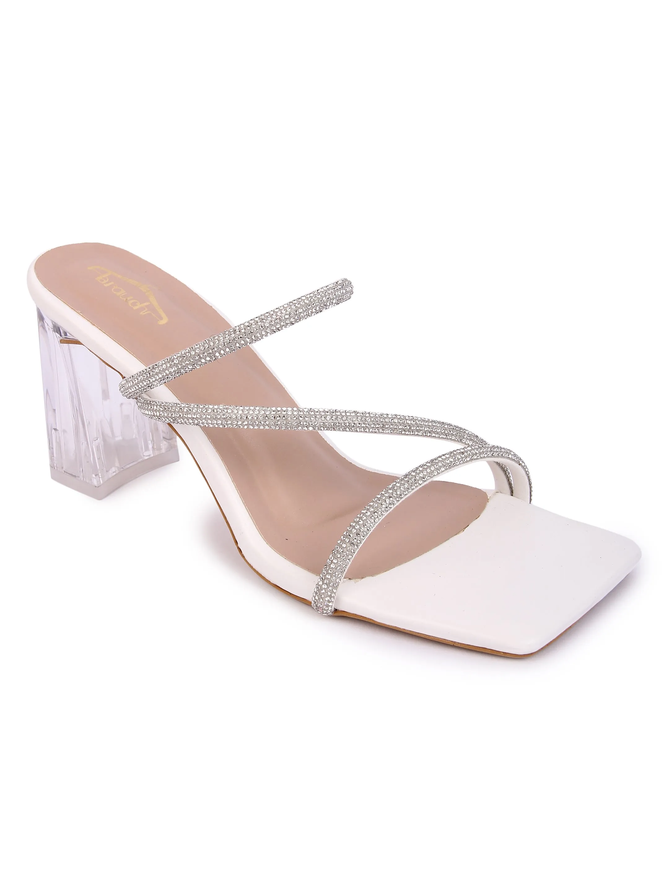 Brauch White Rhinestone Multistrap heel