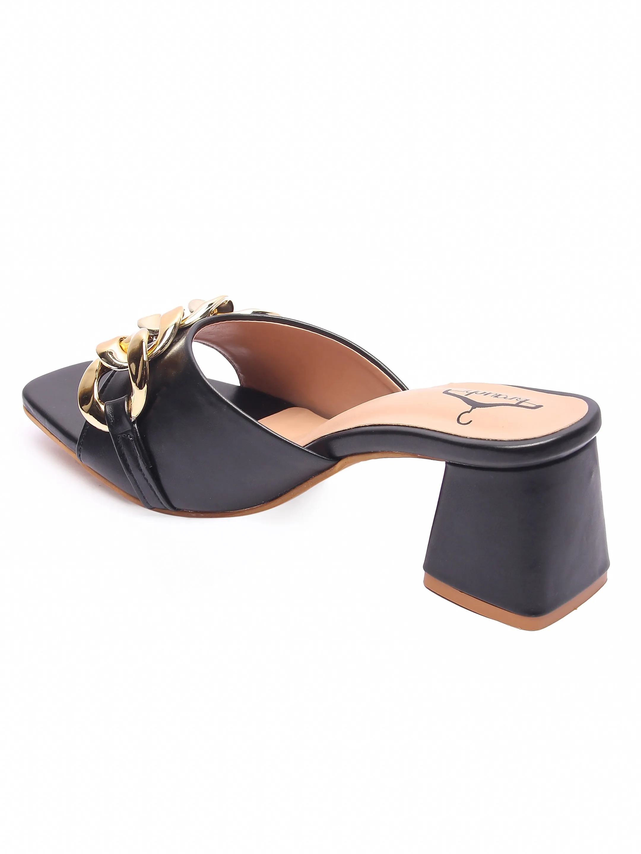 Brauch Women Black Buckle Block Heel