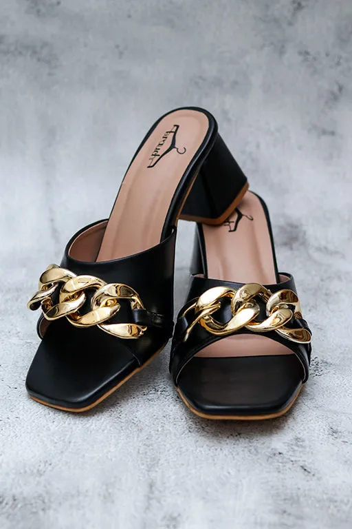 Brauch Women Black Buckle Block Heel