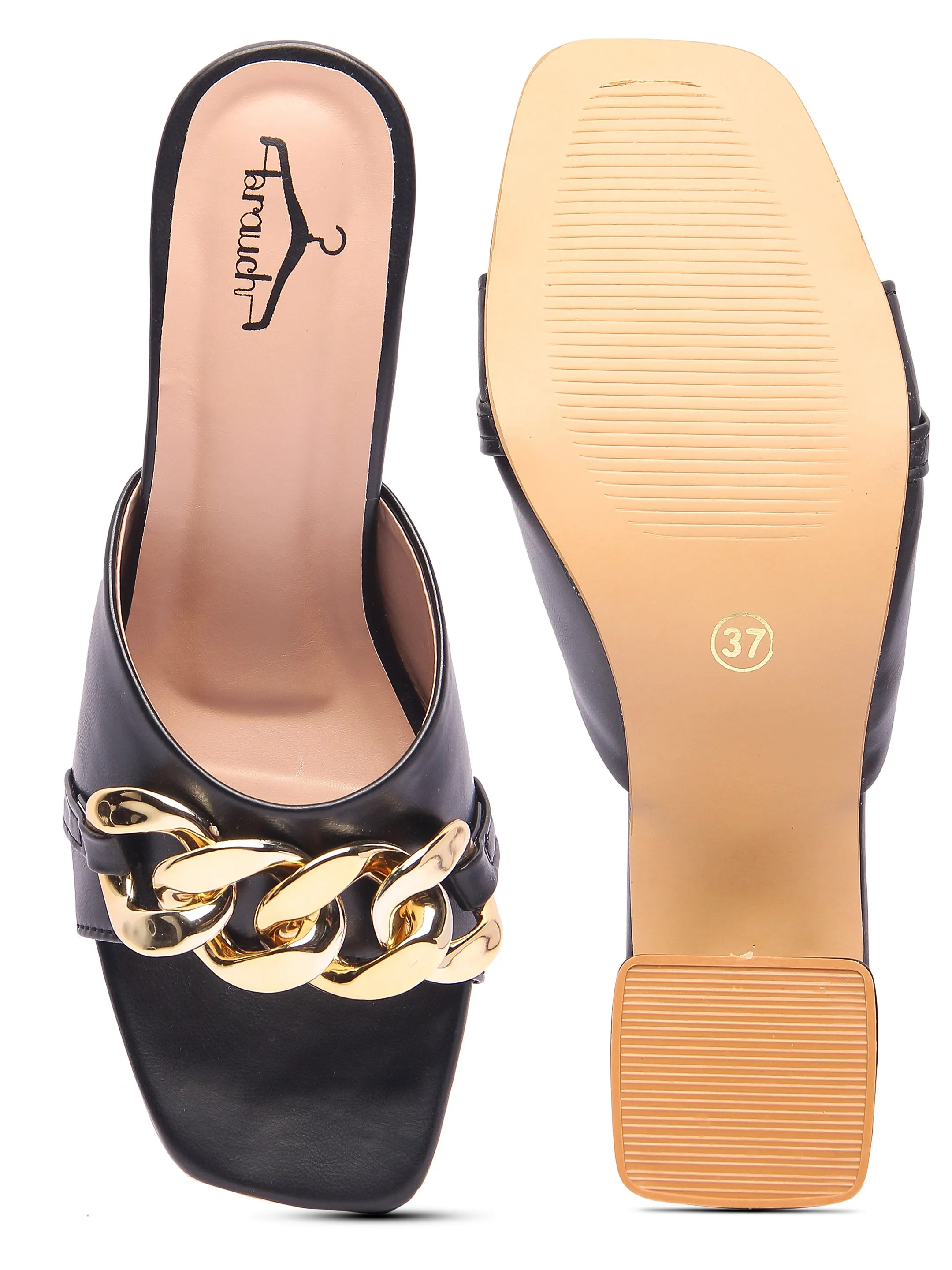 Brauch Women Black Buckle Block Heel