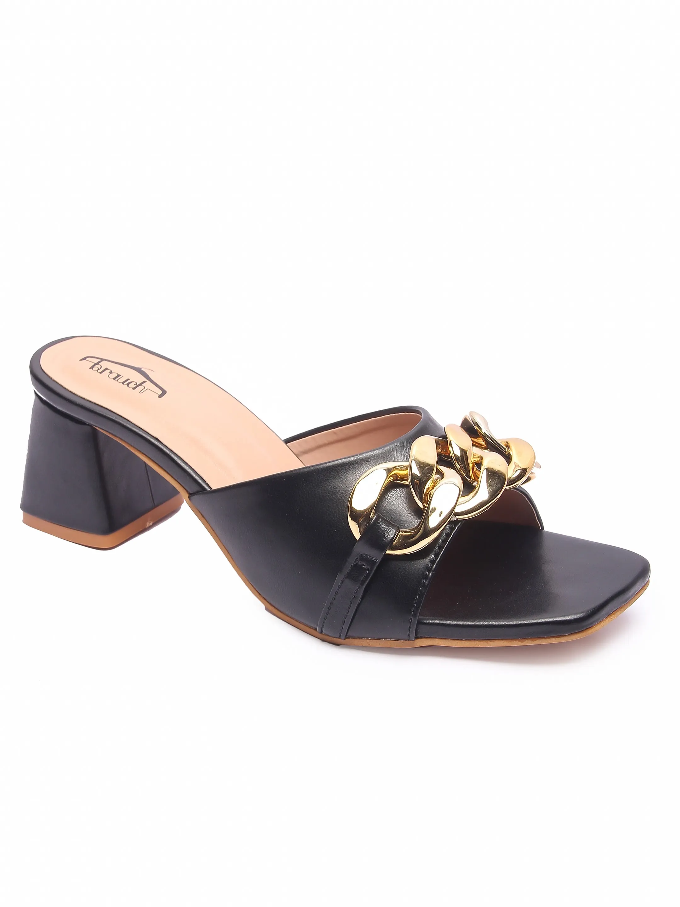 Brauch Women Black Buckle Block Heel