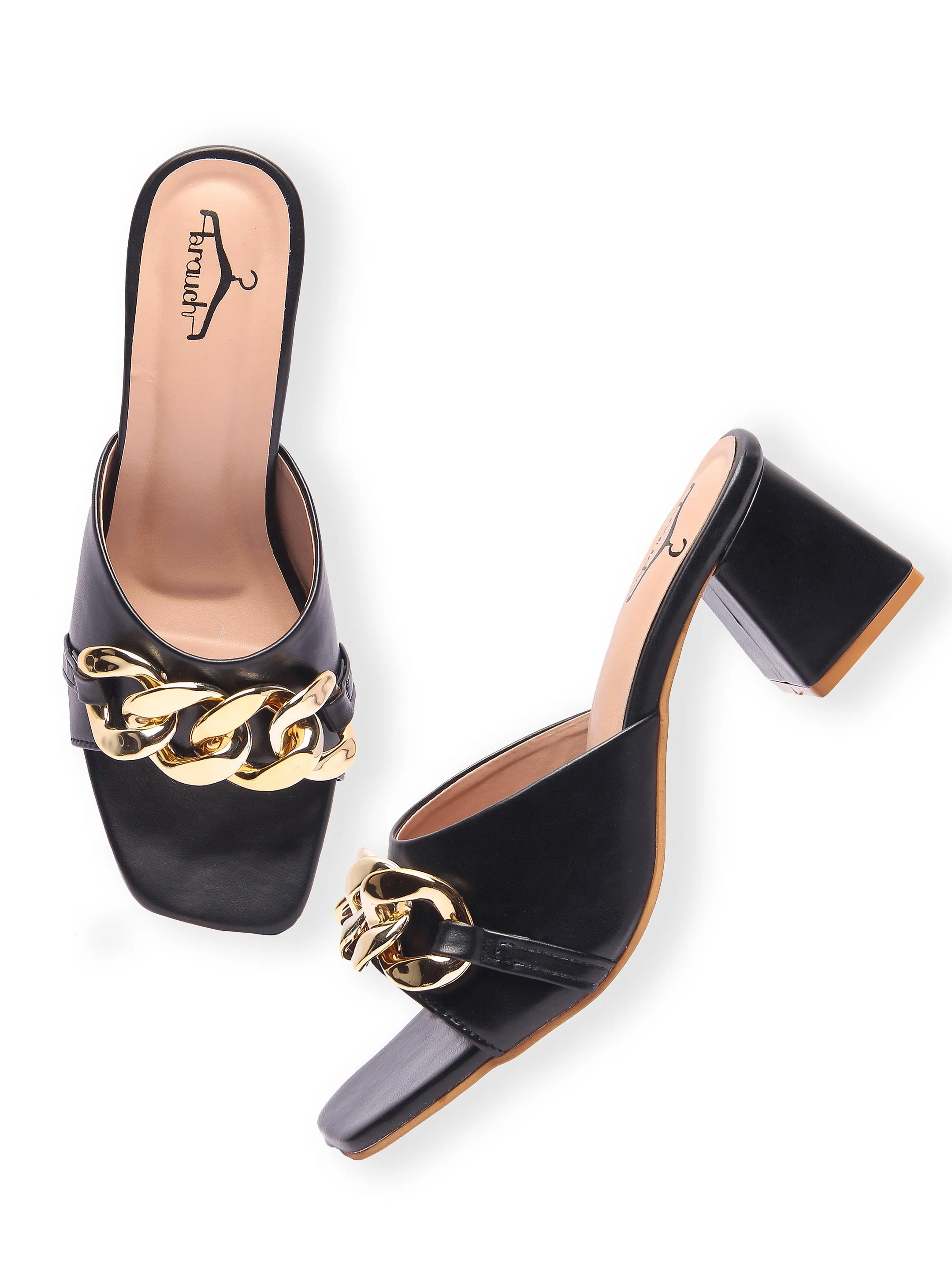 Brauch Women Black Buckle Block Heel
