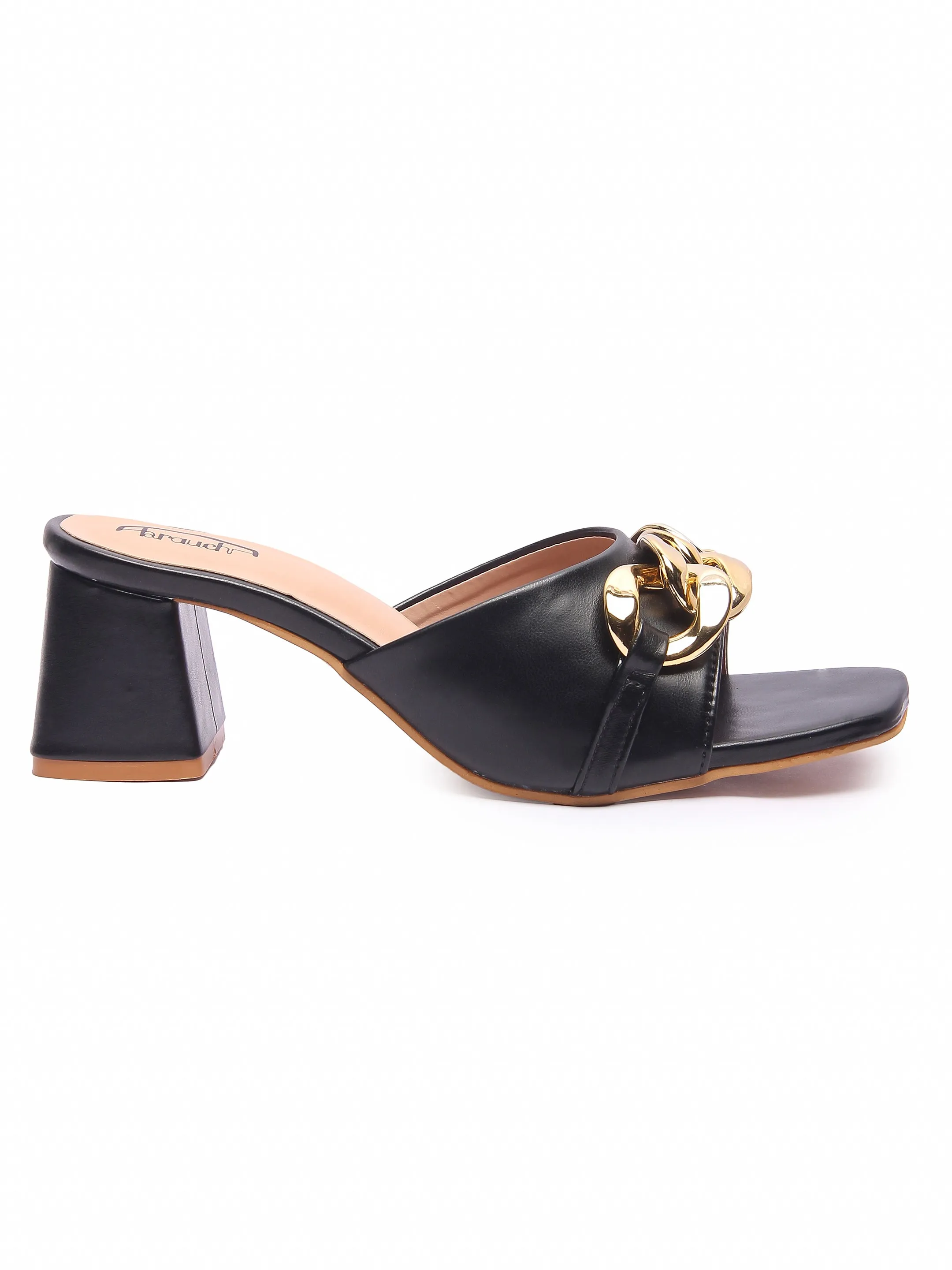 Brauch Women Black Buckle Block Heel