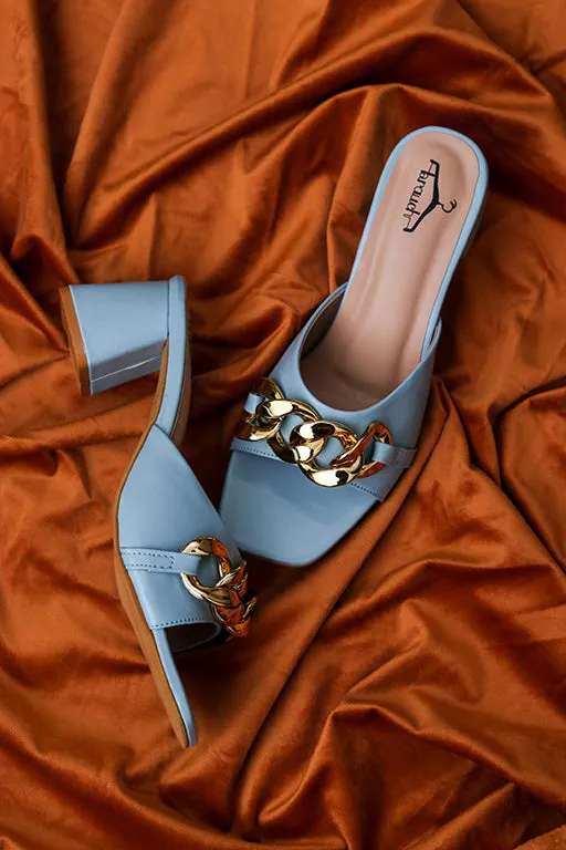 Brauch Women Blue Buckle Block Heel