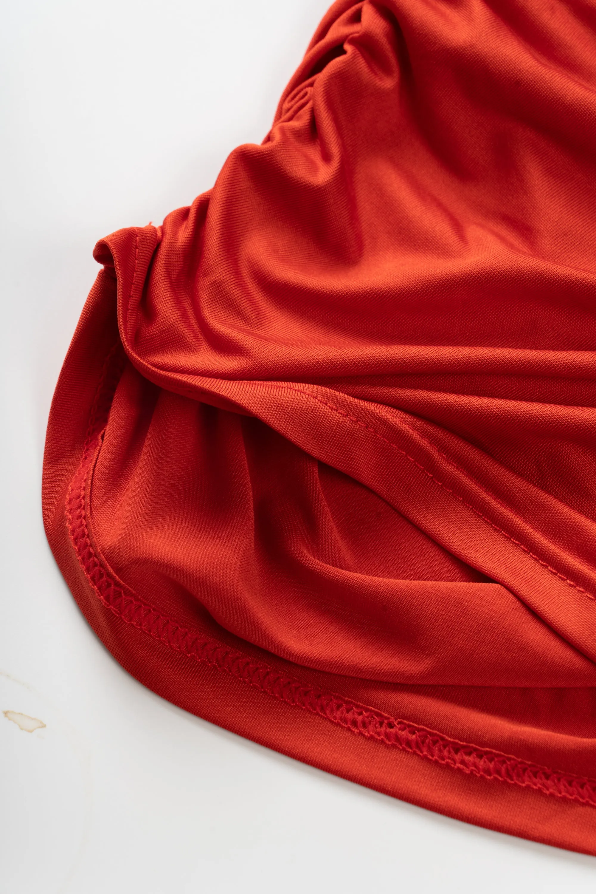 Brick Red Cut-out Design Pleated Tight Mini Dress