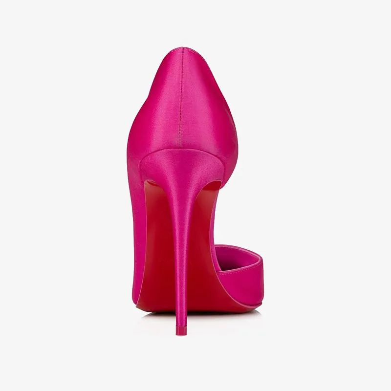 Bright Pink Crepe Satin Pumps with Stiletto