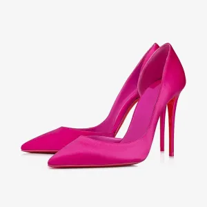 Bright Pink Crepe Satin Pumps with Stiletto