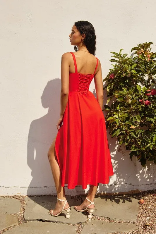 Brooklyn Sleeveless Corset Midi Dress Red