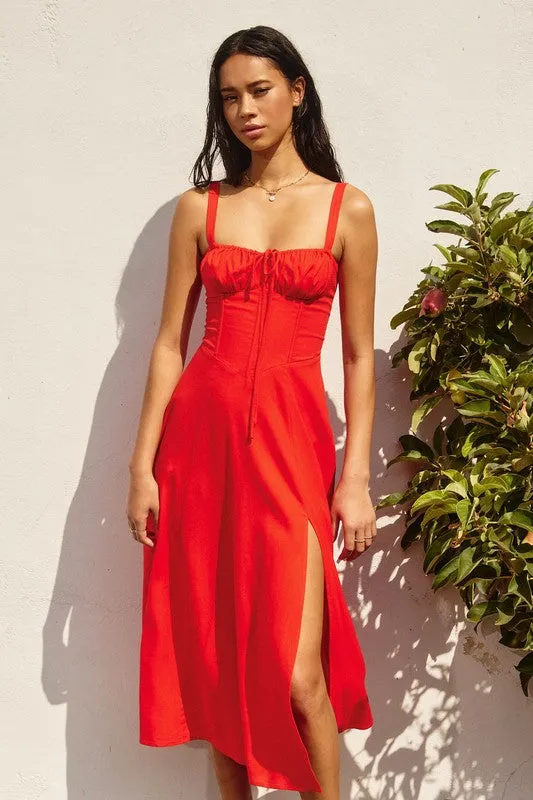 Brooklyn Sleeveless Corset Midi Dress Red