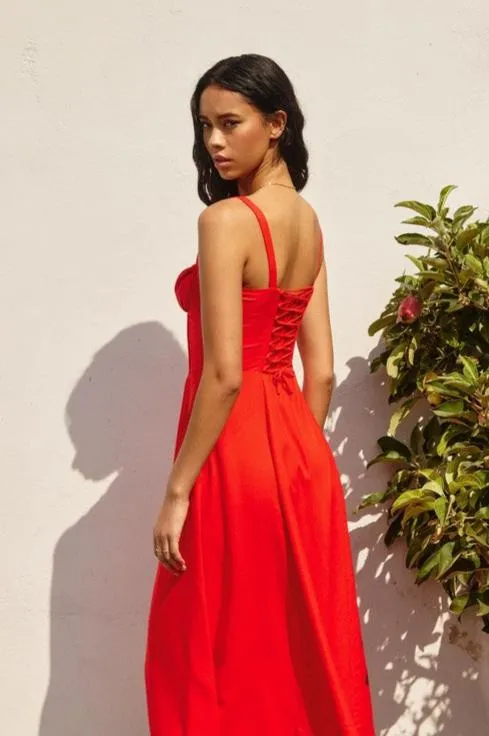 Brooklyn Sleeveless Corset Midi Dress Red