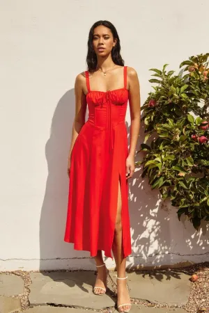 Brooklyn Sleeveless Corset Midi Dress Red