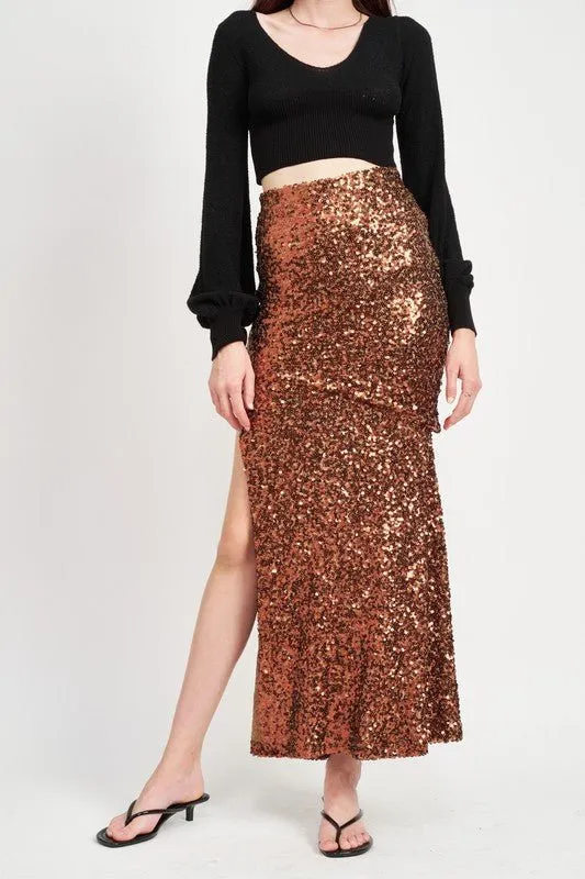 Brown Sequin Maxi Skirt