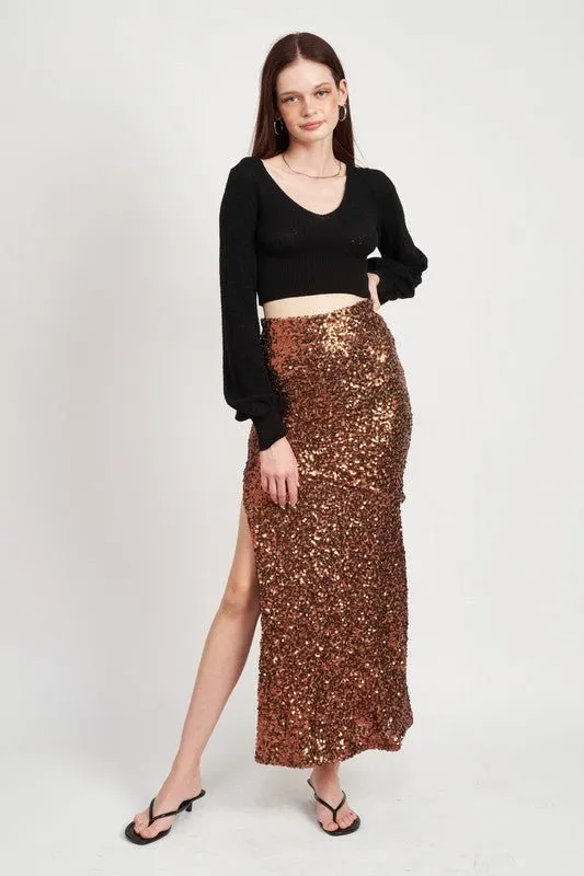 Brown Sequin Maxi Skirt