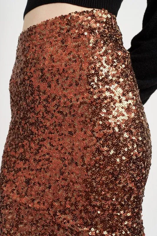 Brown Sequin Maxi Skirt