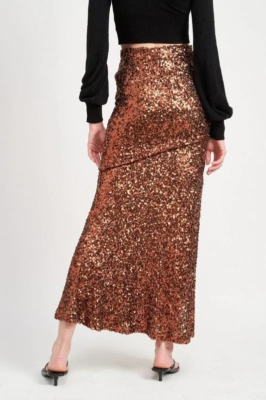 Brown Sequin Maxi Skirt