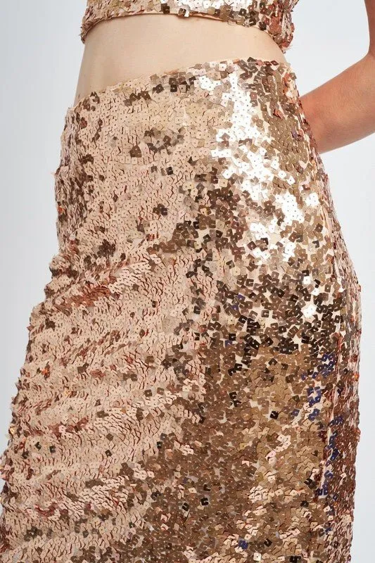 Brown Sequin Midi Skirt