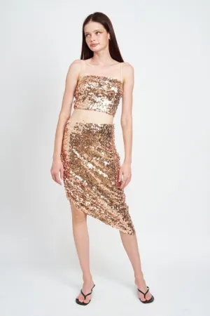 Brown Sequin Midi Skirt