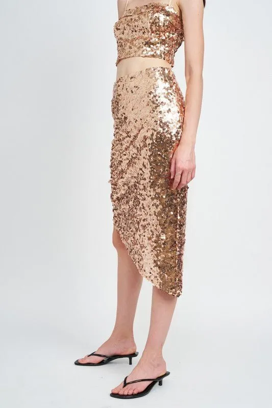 Brown Sequin Midi Skirt