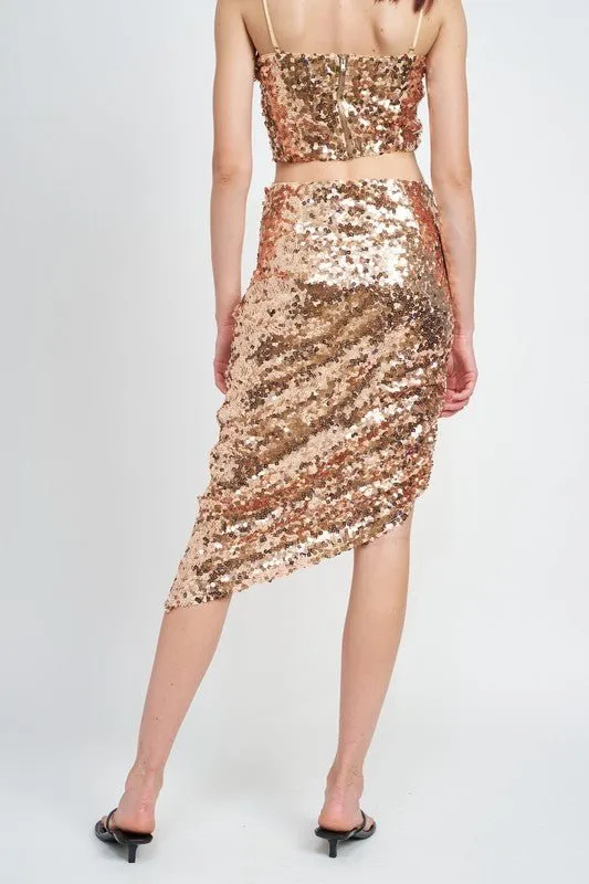 Brown Sequin Midi Skirt