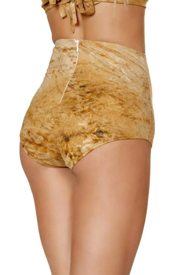 Brown Tie Dye Suede High-Waist Shorts