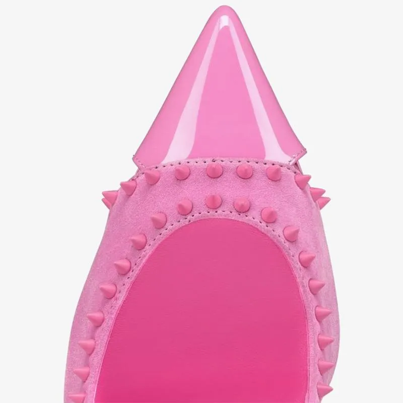 Bubblegum Pink Patent Leather Spiked Pumps