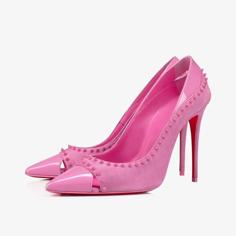 Bubblegum Pink Patent Leather Spiked Pumps