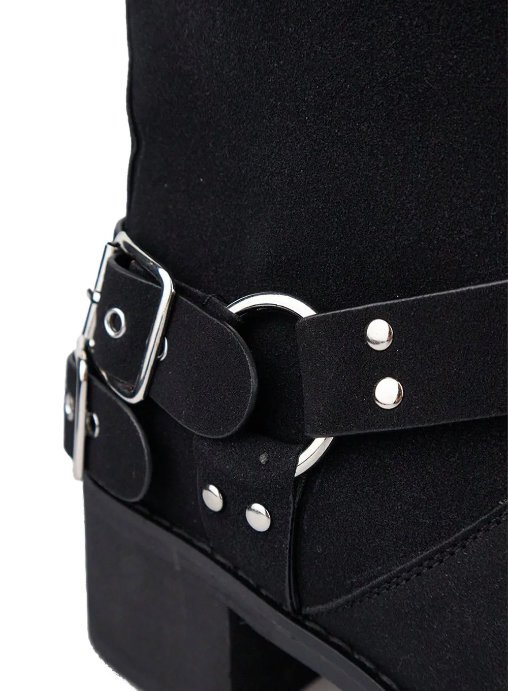 Buckle-Embellished Faux Leather Boots CO410