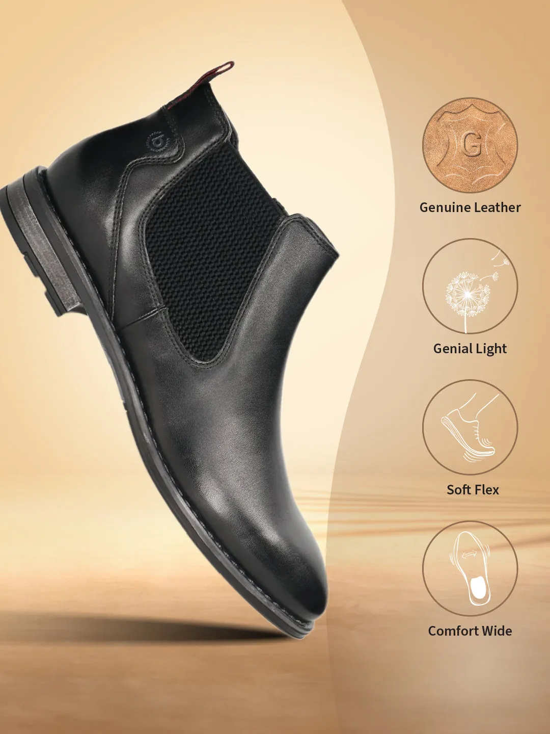 bugatti Black Premium Leather Chelsea Boots