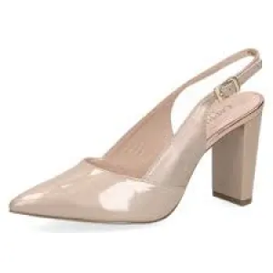 Caprice Leather Taupe Patent Pointed Toe High Heel Slingback Shoe