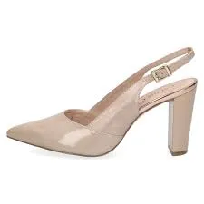 Caprice Leather Taupe Patent Pointed Toe High Heel Slingback Shoe