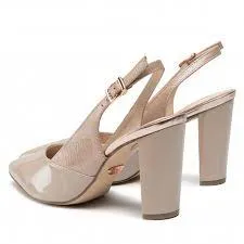 Caprice Leather Taupe Patent Pointed Toe High Heel Slingback Shoe