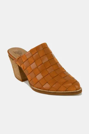 Caramel Woven Checkerboard Block Heel Bohemian Mule Shoes