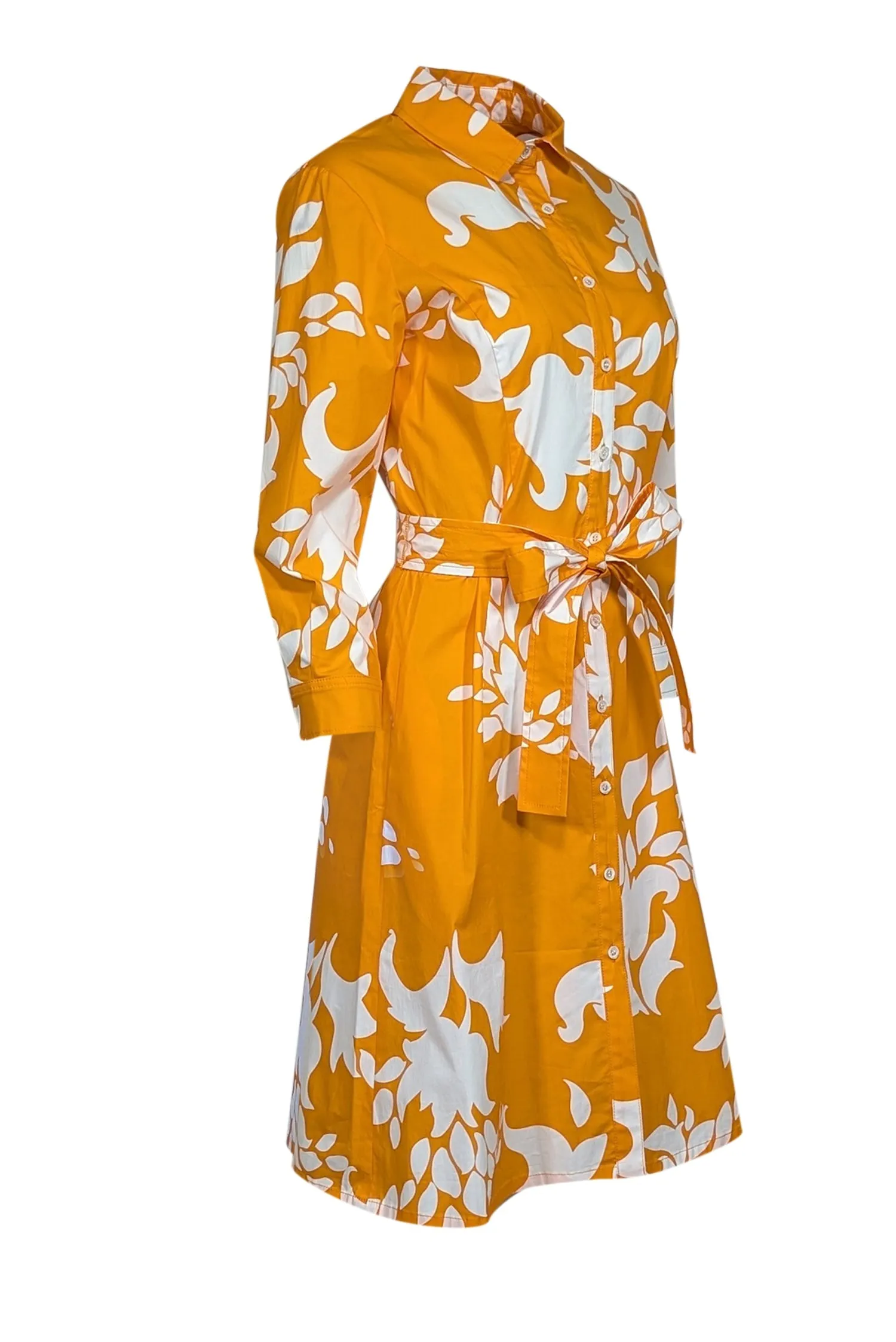 Carolina Herrera - Orange & White Floral Print Cotton Shirtdress Sz 8