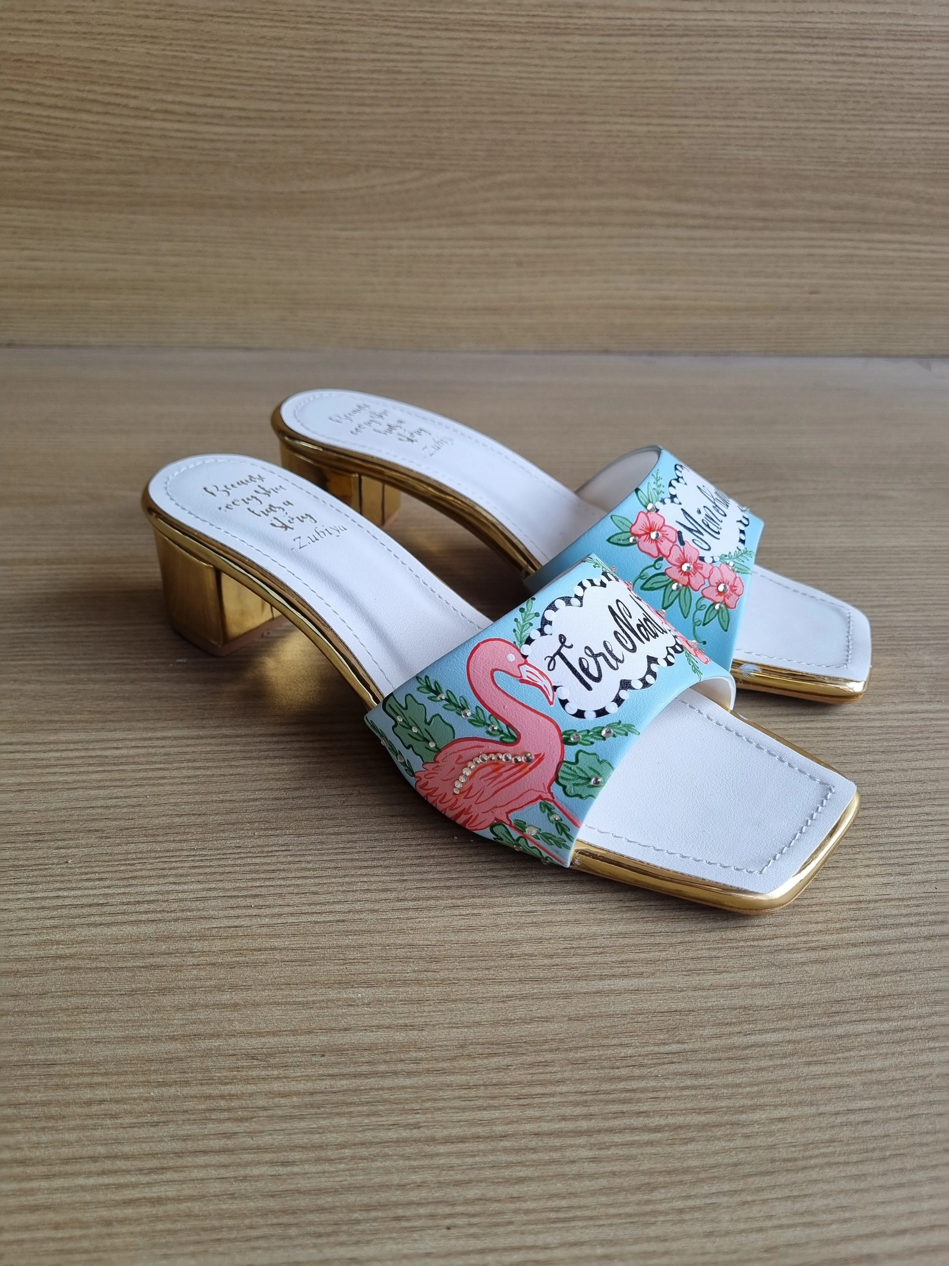 Chalk blue flamingo heels