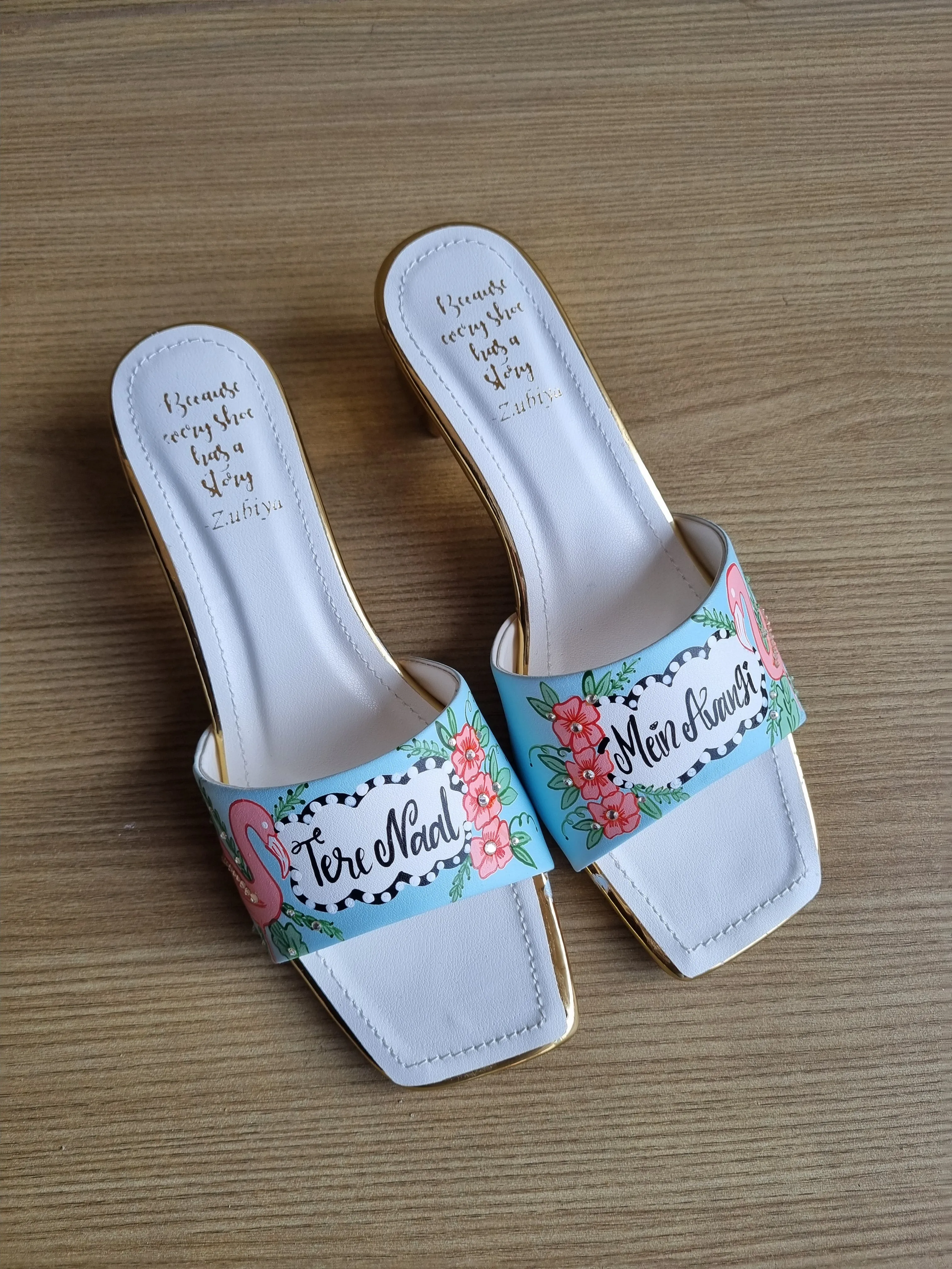 Chalk blue flamingo heels