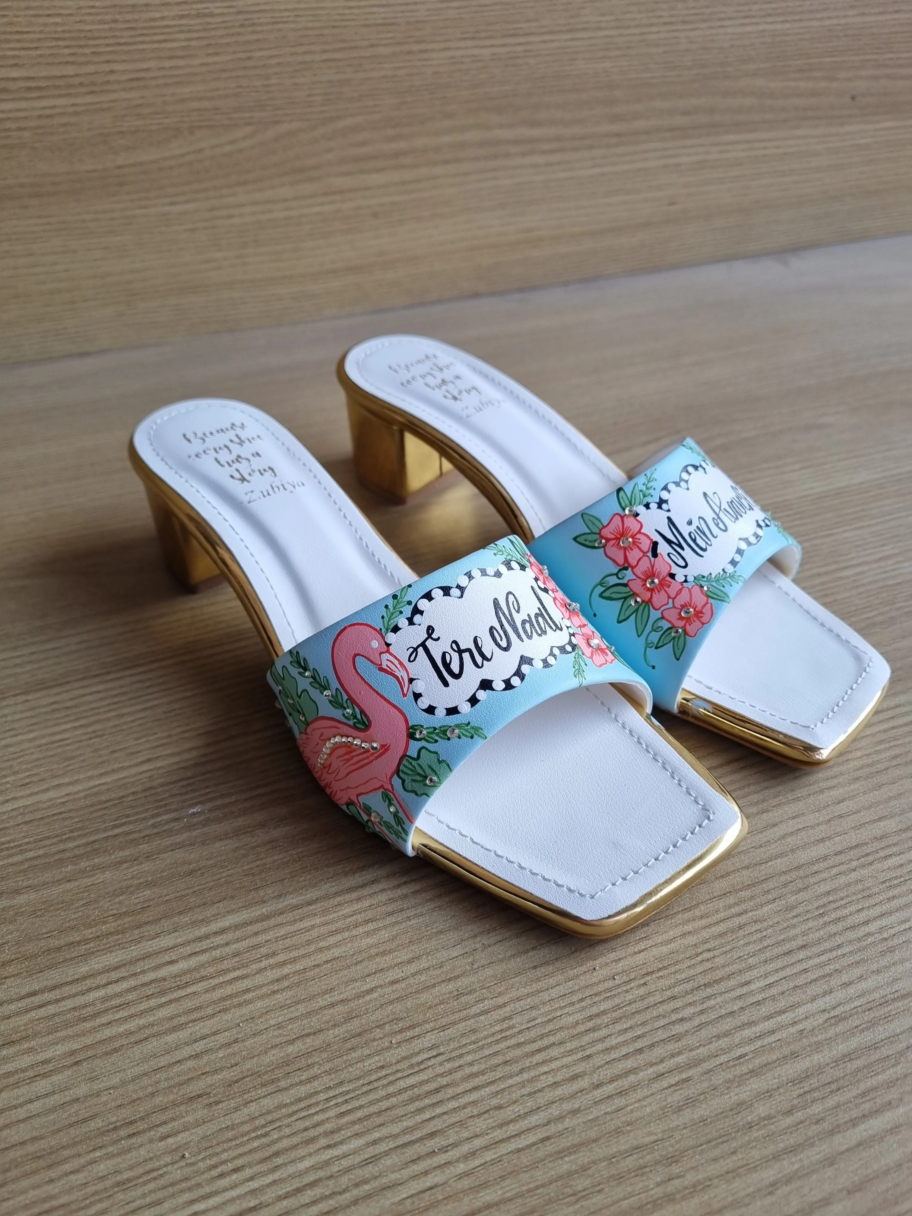 Chalk blue flamingo heels