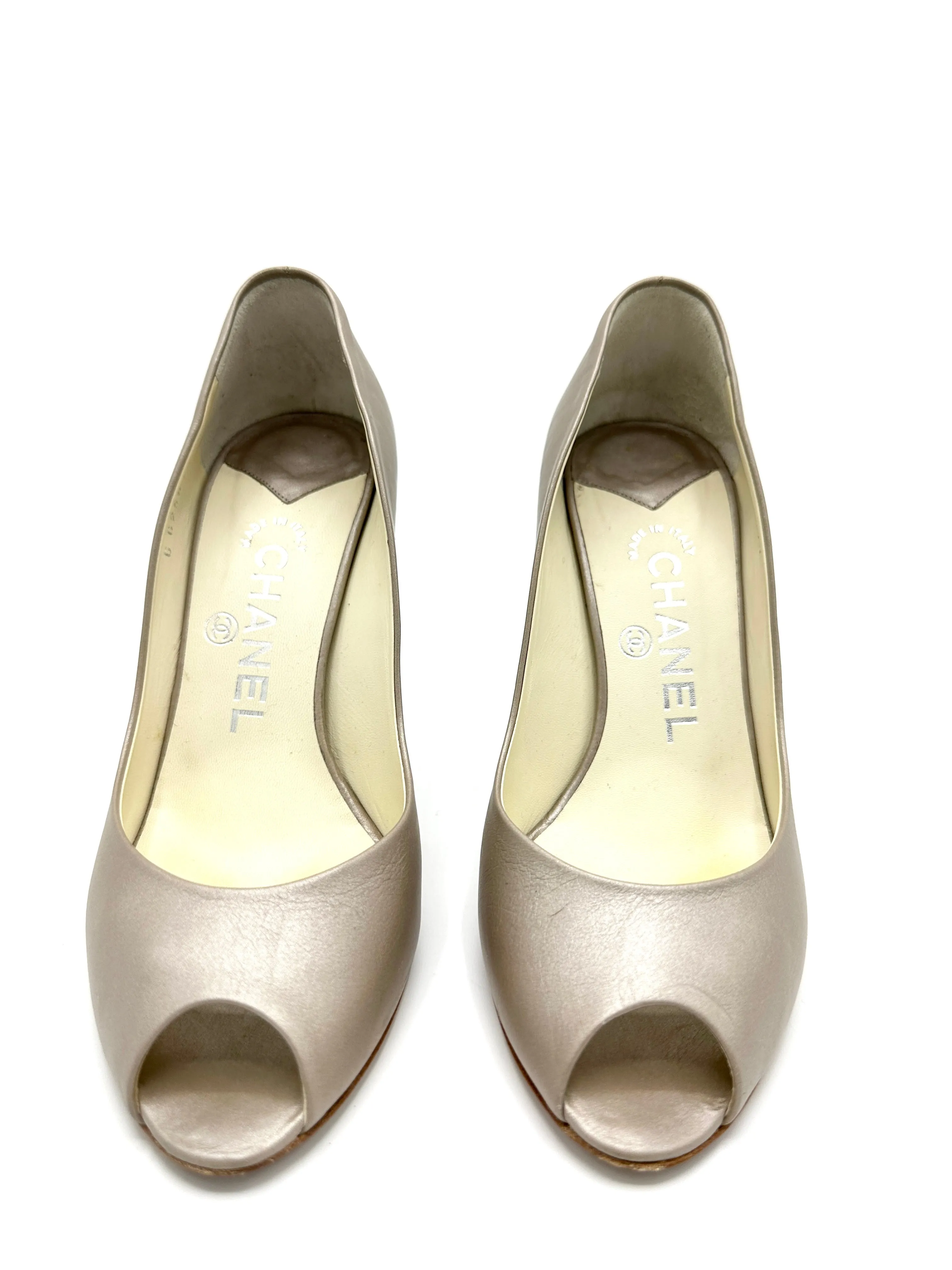 Champagne Peep Toe Heels Sz 36.5