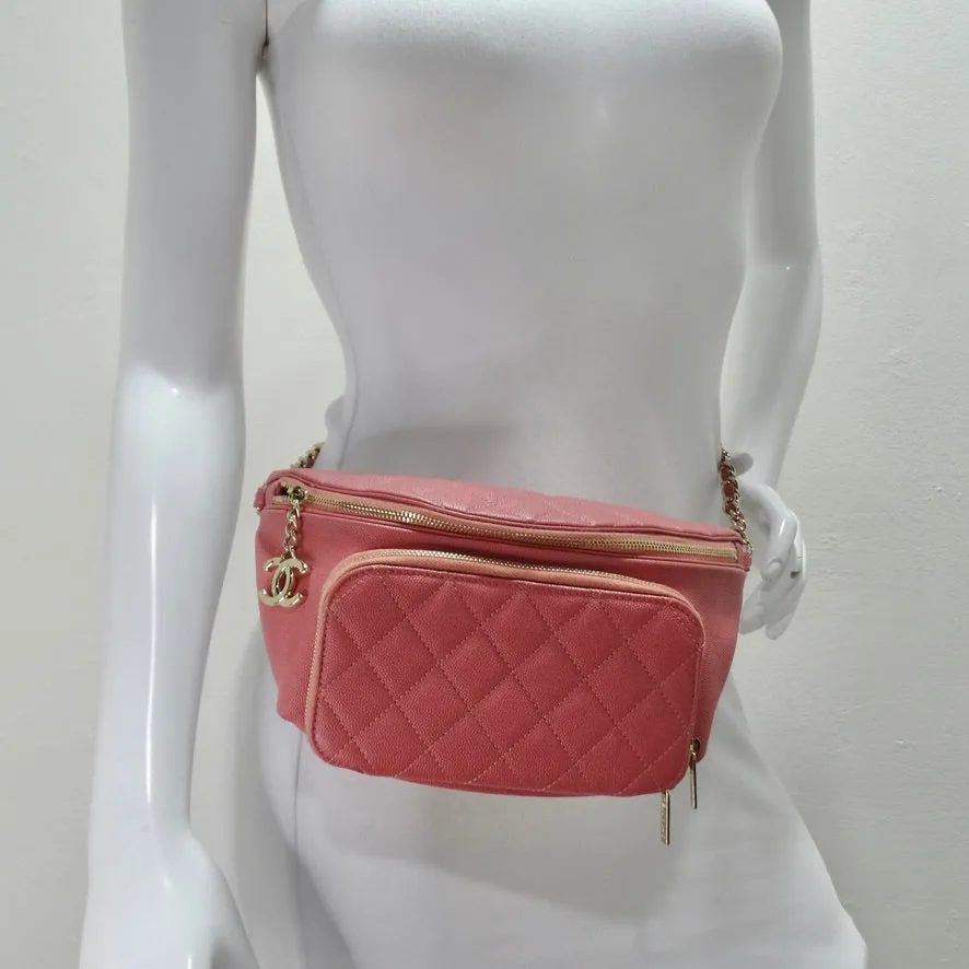 Chanel 2019 Coral Quilted Caviar Business Affinity Waist Bag