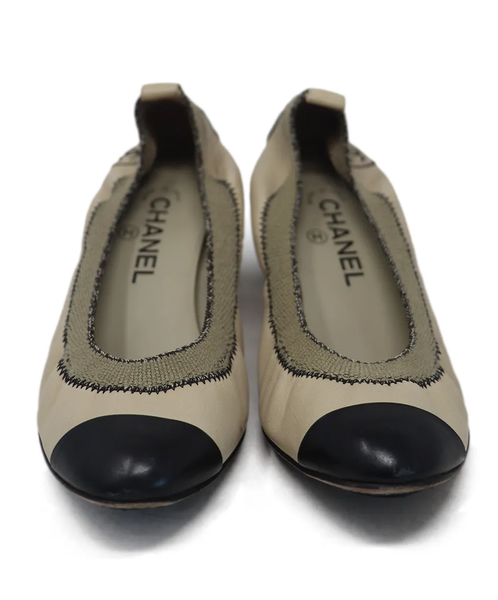 Chanel Beige & Black Leather Heels sz 8.5