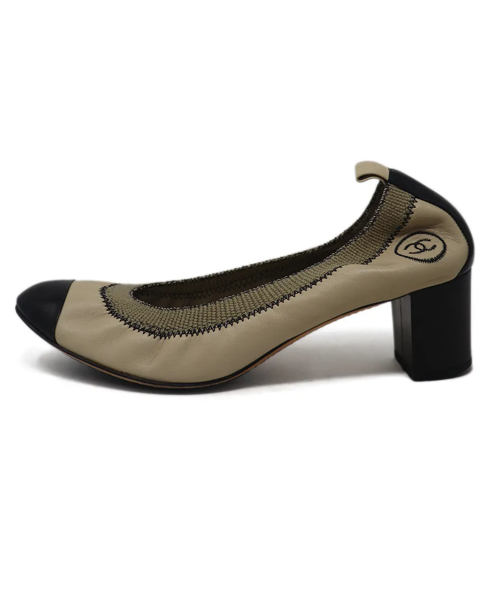 Chanel Beige & Black Leather Heels sz 8.5