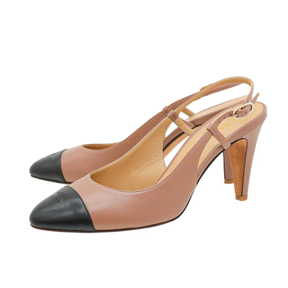 Chanel Bicolor CC Cap Toe Slingback Heels 38